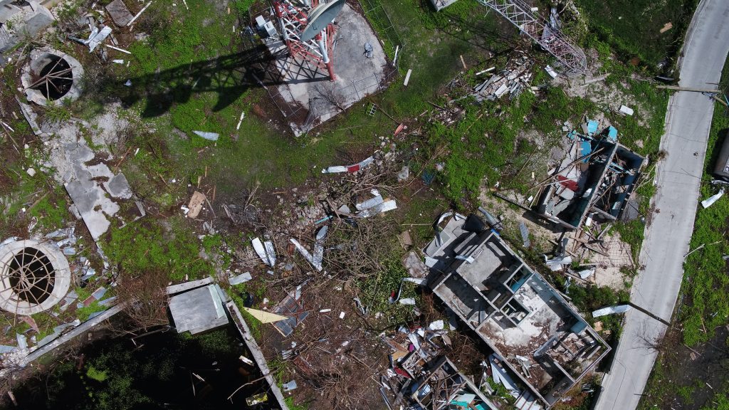 Aerial view of damaged homes in Antigua & Barbuda