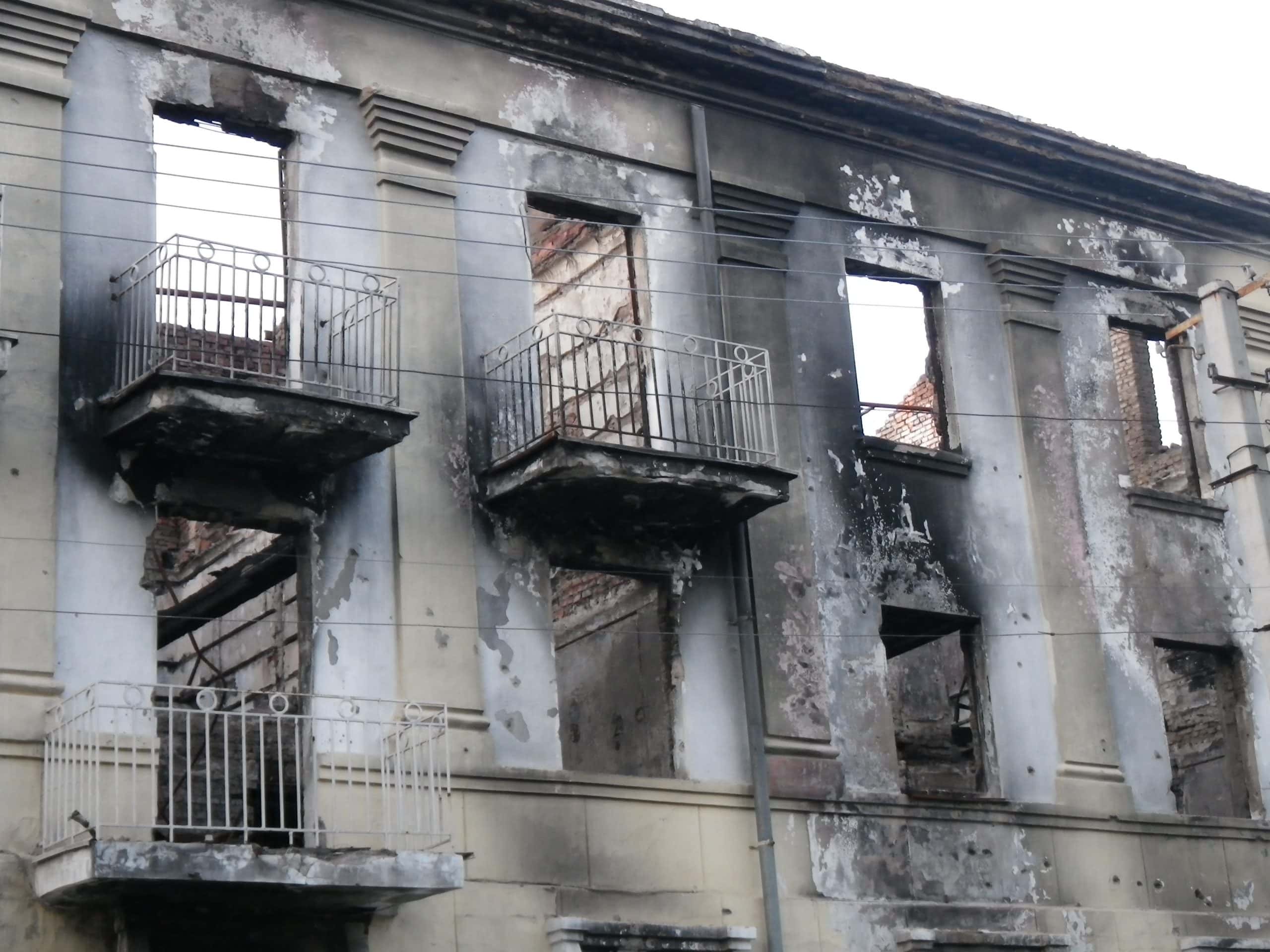 A Ukraine building with major damage