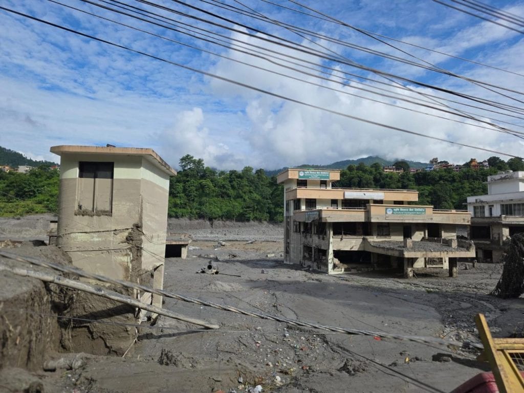 View of damage in Nepal due to flash flooding