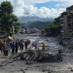 Damage shown from flash flooding in Nepal