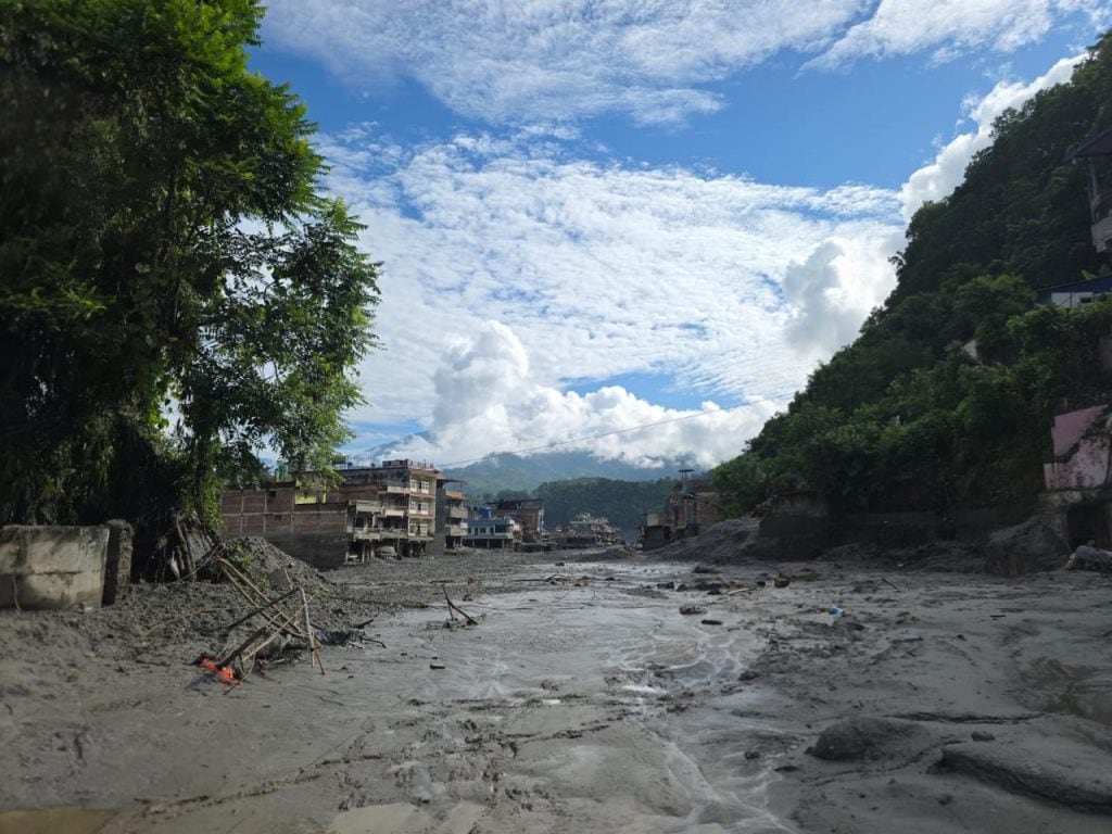 View of damage in Nepal due to flash flooding